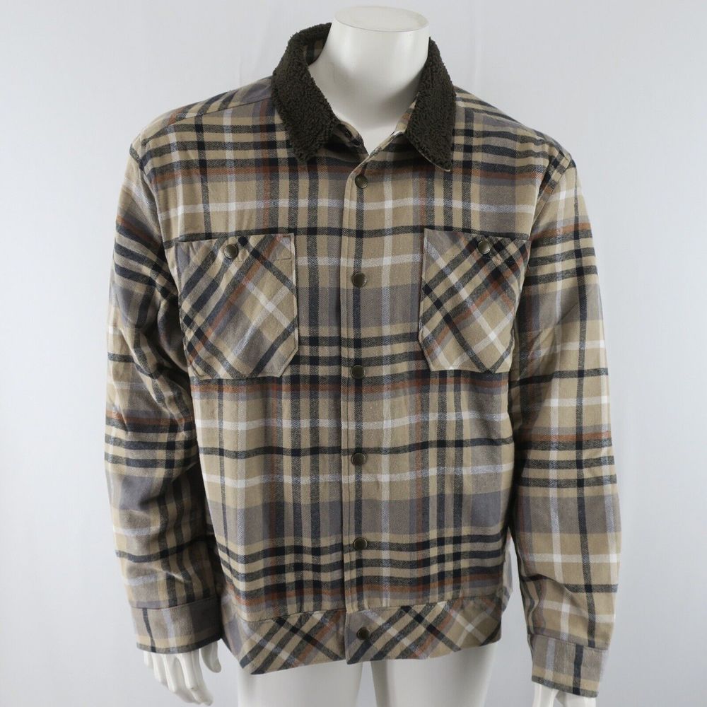 Scotch & Soda Sherpa Lined Plaid Flannel Jacket Mens Size L Beige